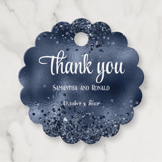 Elegante donkerblauwe glitter en Folie bruiloft Bedankjes Labels (Voorkant)