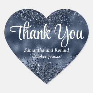 Elegante donkerblauwe glitter & Folie bruiloft Bed Hart Sticker