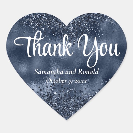 Elegante donkerblauwe glitter & Folie bruiloft Bed Hart Sticker (Voorkant)
