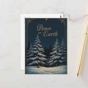 Elegante donkerblauwe Kerstmis en gloeiende Vrede Briefkaart