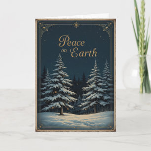 Elegante donkerblauwe Kerstmis en gloeiende Vrede Kaart