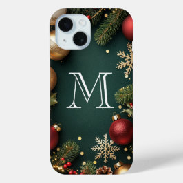Elegante donkerblauwe kerstmonogram Case-Mate iP iPhone 15 Case