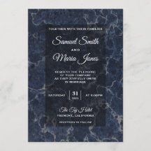 Elegante donkerblauwe marmeren trouwuitnodiging