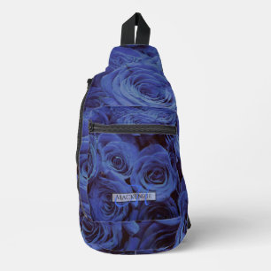 Elegante donkerblauwe rozen blauw bloemblauw sling bag