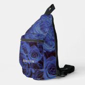 Elegante donkerblauwe rozen blauw bloemblauw sling bag (Rechterhoek)