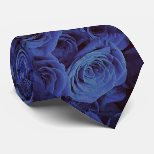 Elegante donkerblauwe rozen blauw bloemblauw stropdas (Opgerold)