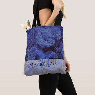Elegante donkerblauwe rozen blauw bloemblauw tote bag