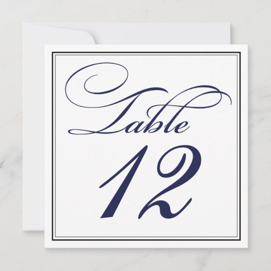 Elegante donkerblauwe script tafelnummerkaarten kaart (Voorkant)