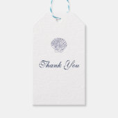 Elegante donkerblauwe shell bruiloft dank u cadeaulabel (Voorkant)