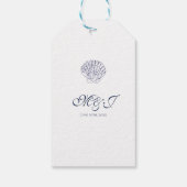 Elegante donkerblauwe shell bruiloft dank u cadeaulabel (Achterkant)