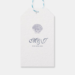 Elegante donkerblauwe shell bruiloft dank u cadeaulabel