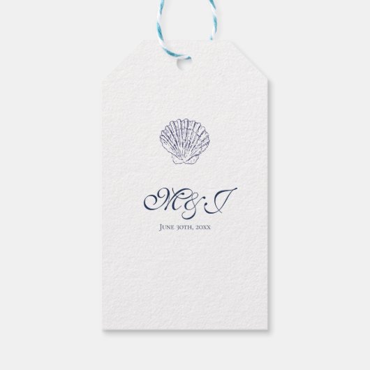 Elegante donkerblauwe shell bruiloft dank u cadeaulabel (Achterkant)