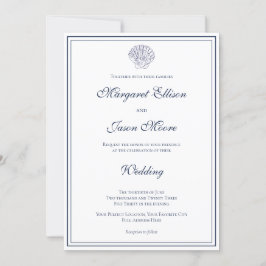 Elegante donkerblauwe shell bruiloft kaart