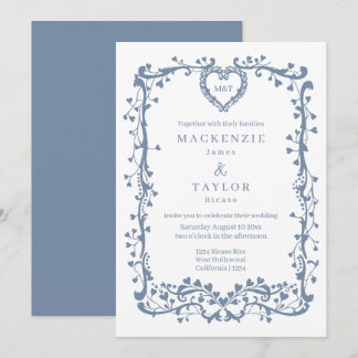 Elegante Donkerblauwe Trouw Franse Frame Hart Kaart