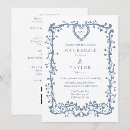 Elegante Donkerblauwe Trouw Franse Frame Hart Kaart