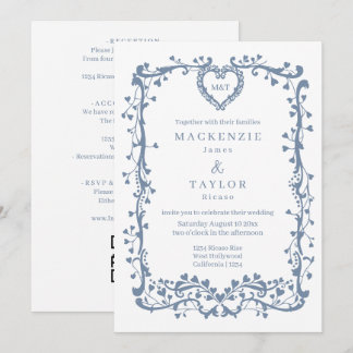 Elegante Donkerblauwe Trouw Franse Frame Hart Kaart