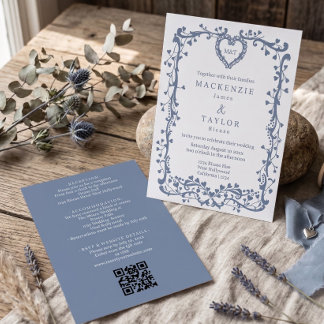 Elegante Donkerblauwe Trouw Franse Frame Hart Kaart