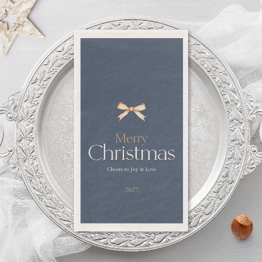 Elegante donkerblauwe vrolijke kersthanddoeken servet