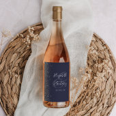 Elegante donkerblauwe zilveren glitter bruiloft wijn etiket