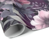Elegante donkerbloesem Paarse & roze rozen Decoupa Cadeaupapier (Rol Hoek)