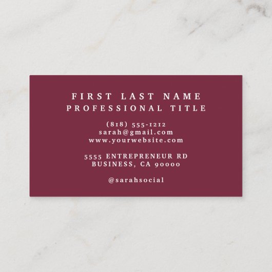 Elegante donkerbordeauxrode Visitekaartjes (Achterkant)