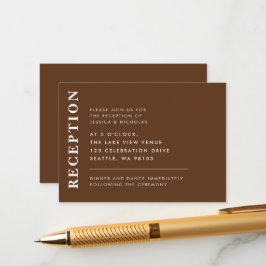Elegante donkerbruine eenvoudige huwelijksreceptie informatiekaartje