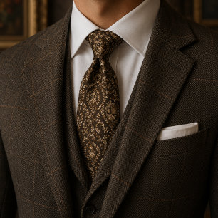 Elegante donkerbruine en gouden koninklijke wapen  stropdas