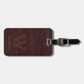 Elegante donkerbruine koeienleder textuur met mono bagagelabel (Voorkant horizontaal)