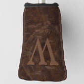 Elegante donkerbruine koeienleder textuur met mono golfheadcover (Draai 90)