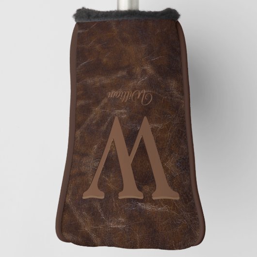 Elegante donkerbruine koeienleder textuur met mono golfheadcover (Draai 90)