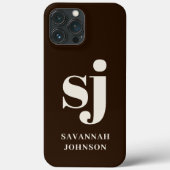 Elegante donkerbruine monogram beginletters Case-Mate iPhone case (Achterkant)