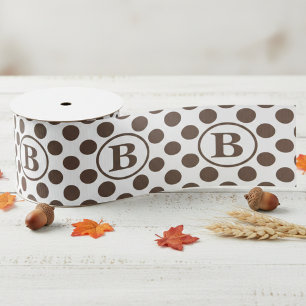 Elegante donkerbruine polkadot-monogram grosgrain lint