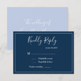 Elegante donkere blauw witte moderne trouw rsvp kaart