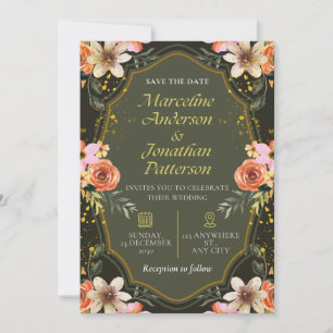 Elegante donkere bloemen bruiloft uitnodigingskaar kaart