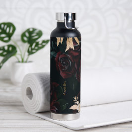 Elegante donkere bloemen op zwart | Monogram tumbl Waterfles