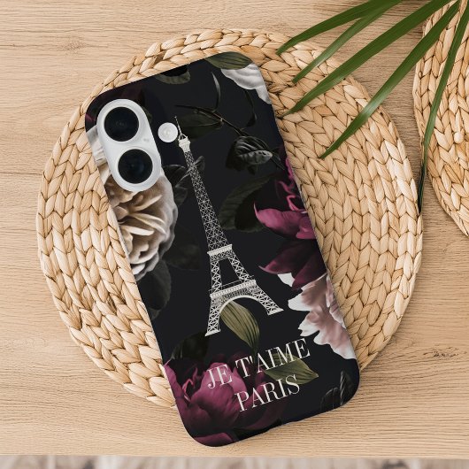 Elegante donkere bloemen Parijs Eiffeltoren Case-Mate iPhone Case