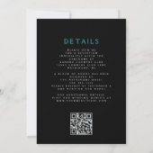 Elegante donkere bloemencode teal zilveren QR-code Kaart (Achterkant)