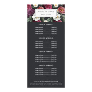 Elegante donkere bloemenlogo Prijzen Services Reclamekaart