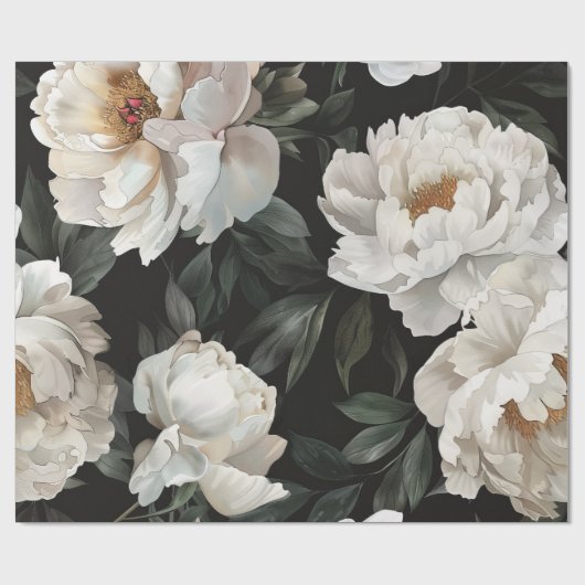 Elegante donkere bloemenpioen Waterverf wit Cadeaupapier (Vlak)