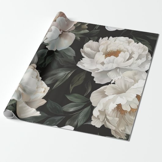 Elegante donkere bloemenpioen Waterverf wit Cadeaupapier (Uitgerold)