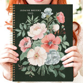 Elegante Donkere Bloemige Aangepaste Naam Planner