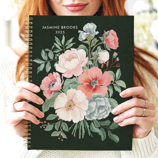 Elegante Donkere Bloemige Aangepaste Naam Planner