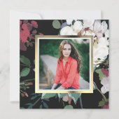 Elegante donkere bloemige afstudeerfeest foto kaart (Voorkant)
