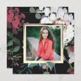 Elegante donkere bloemige afstudeerfeest foto kaart