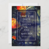 Elegante donkere bloemige bruiloft save the date (Voorkant)