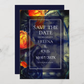 Elegante donkere bloemige bruiloft save the date (Voorkant / Achterkant)