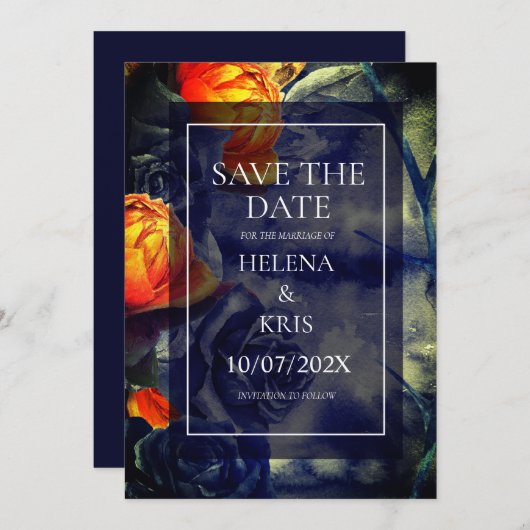 Elegante donkere bloemige bruiloft save the date (Voorkant / Achterkant)