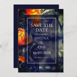 Elegante donkere bloemige bruiloft save the date