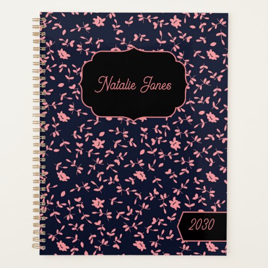 Elegante donkere bloemige gepersonaliseerde weekpl planner (Voorkant)