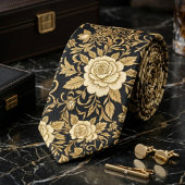 Elegante Donkere Bloemmotief Stropdas